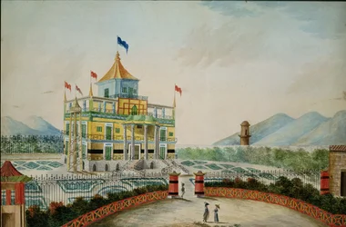 La Favorita neboli Čínský palác, Palermo, navržený Marvugliou a Giuseppem Patricolou pro krále Fernanda IV., kolem roku 1815 (wc na papíře)
