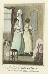 Dámské šaty, hospoda. 1804 (ručně kolorovaná rytina)