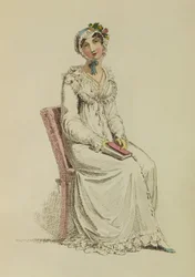 Dámské ranní šaty, módní deska z Ackermanns Repository of Arts, 1815