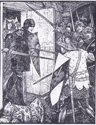 Lancelot vychází z Gueneverina pokoje, ilustrace z knihy 