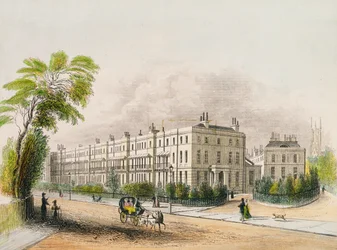 Lansdown Place, Cheltenham, vyryto litografií M. D. Eichbauma, kolem roku 1845