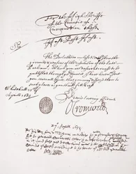 Dopis od Olivera Cromwella, duben 1653