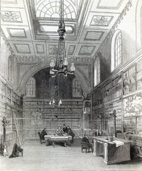 Knihovna Sněmovny lordů, z "The Illustrated London News", 22. března 1845.