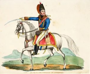Generálporučík Markýz z Anglesea, hospoda. od Richarda Evanse, engr Romney, ilustrace z Historický popis bitvy u Waterloo od Williama Mudforda, 1816