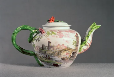 Longton Hall čajová konvice, cca 1755 (porcelán)