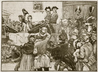 Lord Anglesy opouští Irsko, Kingstown, 1828, ilustrace z Cassells Illustrated History of England (sépiová fotografie)