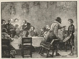 Lord Monteagle a varovný dopis o spiknutí střelného prachu, ilustrace z Cassells Illustrated History of England (sépiová fotografie)