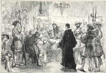 Luther před sněmem ve Wormsu, ilustrace z Historie protestantismu od Jamese Aitkena Wylie (1808-1890), pub. 1878