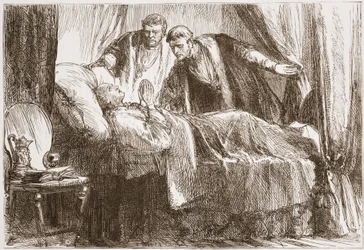 Luther na smrtelné posteli, ilustrace z Historie protestantismu od Jamese Aitkena Wylie (1808-1890), hospoda. 1878