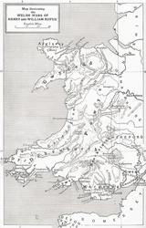 Mapa znázorňující velšské války Williama Rufuse a Jindřicha I., z „Krátké historie anglického lidu“ od J. R. Greena, vydané v roce 1893