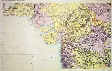 Mapa předsednictví Cutch a Bombay, Indie, 1898