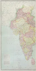Mapa Indie, vydaná pod vedením plukovníka H.R. Thuilliera, R.E., generálního inspektora Indie, 1877.