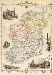 Mapa Irska z „Historie Irska“ od Thomase Wrighta, publikovaná kolem roku 1854