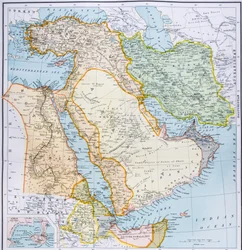 Mapa Turecka, Blízkého východu, Afrického rohu a Perského zálivu v 90. letech 19. století, z publikace 