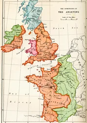 Mapa panství Angevinů kolem roku 1170, z „Krátké historie anglického lidu od J. R. Greena, vydané v roce 1893