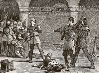 Marcel a francouzský dauphin, ilustrace z Cassells Illustrated History of England (sépiová fotografie)