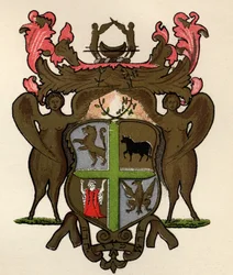 Zednářský prapor ve vlastnictví lóže v Yorku, kolem 1776, z The History of Freemasonry, svazek II, vydal Thomas C. Jack, Londýn, 1883