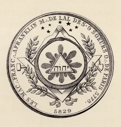 Zednářská pečeť, z knihy „The History of Freemasonry, svazek III“, vydané Thomasem C. Jackem, Londýn, 1883