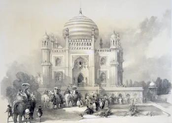Mauzoleum Jufhira Junge, Dillí, z The Oriental Portfolio: Malebné ilustrace scenérie a architektury Indie od Horace H. Wilsona, vydané 1841