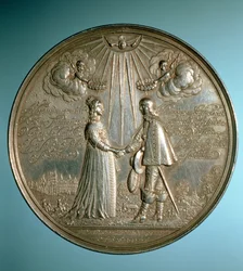 Medaile připomínající sňatek princezny Marie (1631-60) s Vilémem II. Oranžským (1626-50), 1640