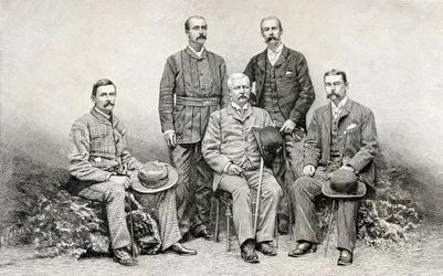 Členové expedice Emin Pasha Relief Expedition sira Henryho Mortona Stanleyho, 1890 (dřevoryt)