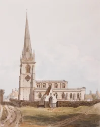 Middleton Cheney, jižní pohled na kostel, cca 1820 (inkoust & wc na papíře)
