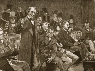Pan Disraeli vypráví v Dolní sněmovně svůj příběh o "suchém šampaňském".