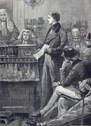 Pan Gladstone přednáší svůj dívčí projev v Dolní sněmovně