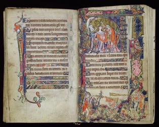Ms 1-2005, ff.38v-39r: The Anointing of David, historická iniciála D z Macclesfieldova žaltáře, Use of Sarum, East Anglia, c.1330