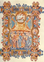 Ms 274 (Y-6) fol.158 Množství klanějící se Beránkovi, z misálu Roberta z Jumieges, asi 1016.