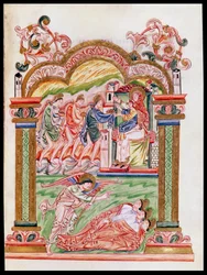 Ms 274 (Y-6) fol.37 Sen a klanění tří králů, z misálu Roberta z Jumieges, kolem roku 1016
