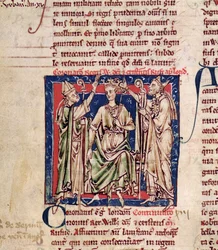 Ms 6712 (A.6.89) fol.126v Vilém II (asi 1057-1100) miniatura z Flores Historiarum, Matthew Paris, 1250-52