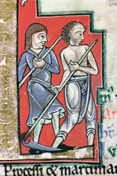 Ms Hunter 229 f.4r Mowing, z Hunterian Psalter, c.1170 (pero, inkoust a tempera na pergamenu) (detail)