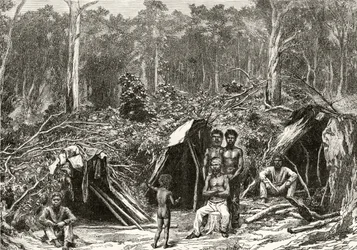 Native Aboriginie Encampment, c.1880, z 