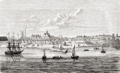 Nový Amsterdam, holandská osada ze 17. století na jižním cípu ostrova Manhattan, Amerika, z Wardovy a Lockovy ilustrované historie světa, vyd. cca 1882.