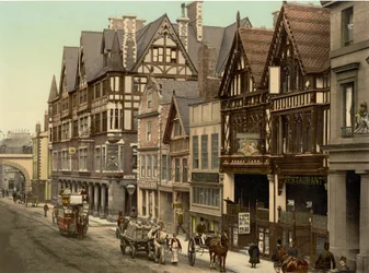 Newgate Street, Chester (ručně kolorovaná fotografie)