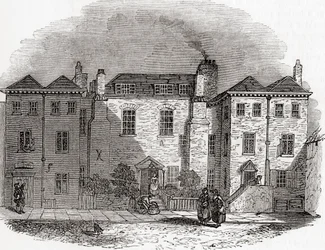 Dům Olivera Cromwella, Clerkenwell Close, Londýn, Anglie, ze staré Anglie: Obrazové muzeum, hospoda. 1847