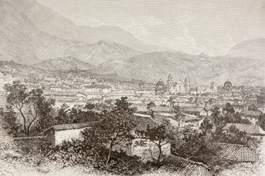 Celkový pohled na Bogotu, Kolumbie (litho)