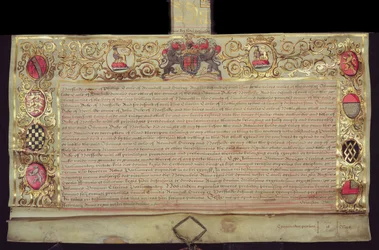 Patent na obnovu vévodství Norfolku, Charles II, 1660 (inkoust a zlatý list na pergamenu)