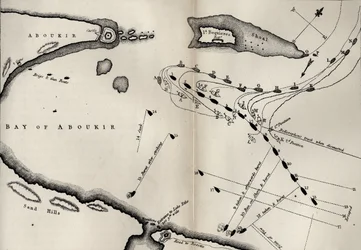 Plán bitvy na Nilu, ze Života Nelsona od Roberta Southeyho (1774-1843), poprvé zveřejněný v roce 1813 (viz také 234266)