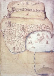 Plán Scarborough a jeho obrany, kolem roku 1540 (barevné lito)