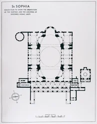 Plán ukázat orientaci narthexu a popsané mozaikové jednotky, z Mozaiky Haghia Sophia v Istambulu od Thomase Whittemorea