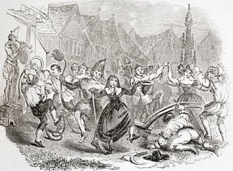 Oslavy Pluhového pondělí, tanec Bessie a klauna ze staré Anglie: , vyd.: Old Old Old Museum, A Pictorial Museum, pub. 1847