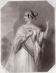 Porcia manželka Bruta (Portia Wife of Brutus) (Jules Cesar - Tragédie Julia Caesara) v - „“ Galerie des femmes de Shakespeare, sbírka čtyřiceti pěti vážných portrétů raných londýnských umělců, obohacená o kritické a literární poznámky“ ”” cir