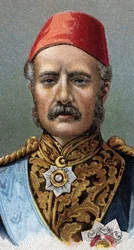 Portrét generála Charlese Gordona, britského vojáka - Portrét Charlese George Gordona dit le Pasha (1833-1885), britského vojáka - Ze série ""Vůdci mužů""" - Chromolitografie - Anglická škola, 20. století -