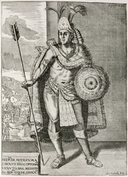 Portrét Montezumy II (1466-1520) z „Narativní a kritické historie Ameriky“, editoval Justin Winsor, Londýn, 1886