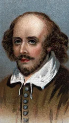 Portrét Williama Shakespeara, anglického dramatika - Ze série "" Leaders of Men "" - Chromolitografie - Anglická škola, 20. století -