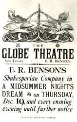 Reklamní plakát „Sen noci svatojánské“ od Williama Shakespeara (1564-1616) v podání Shakespearean Company F. R. Bensona v divadle Globe, kolem roku 1890 (tisk)