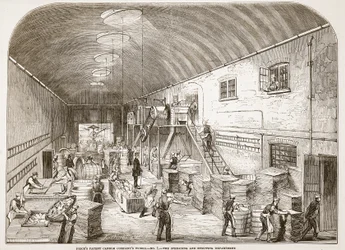 Ceny Patent Candle Companys Works, No.1: The Spreading and Stripping Department, z The Illustrated London News, 1849