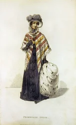 Promenádní šaty, módní talíř z Ackermann